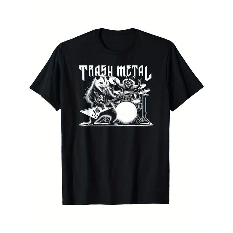 Trash Metal, Possum Raccoon Metal Music Possum Rock, Trendy Top Crew Neck T-Shirt, Comfortable Street Style T-Shirt,...