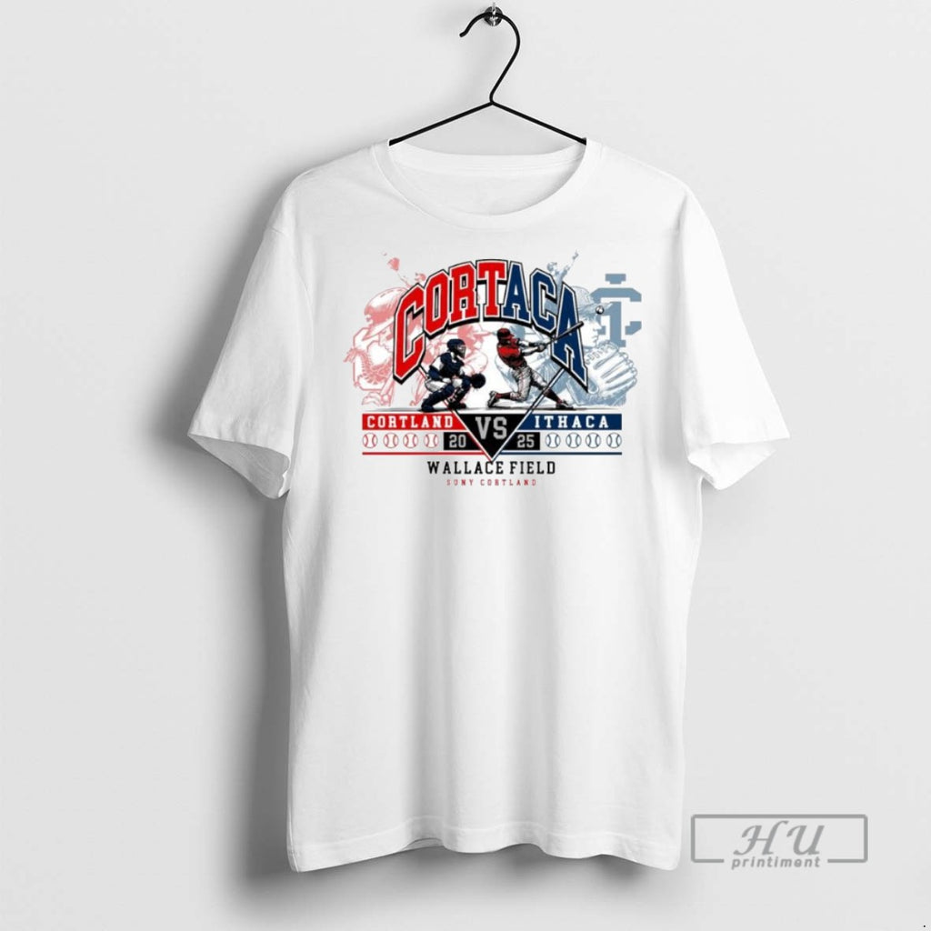 Trending Cortland Red Dragons Vs Ithaca Baseball 2025 Cortaca Wallace Field Ornaments Graphic Tee Shirts