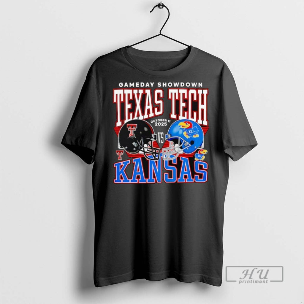 Trending Gameday Showdown Texas Tech Red Raiders Vs Kansas Jayhawks 2025 Graphic Tee Shirts