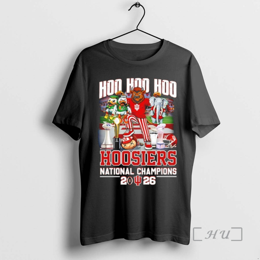 Trending Hoo Hoo Hoo Indiana Beat Miami And Alabama 2026 National Champions Mascot Premium T-Shirts, Hoodie, Sweatshirt
