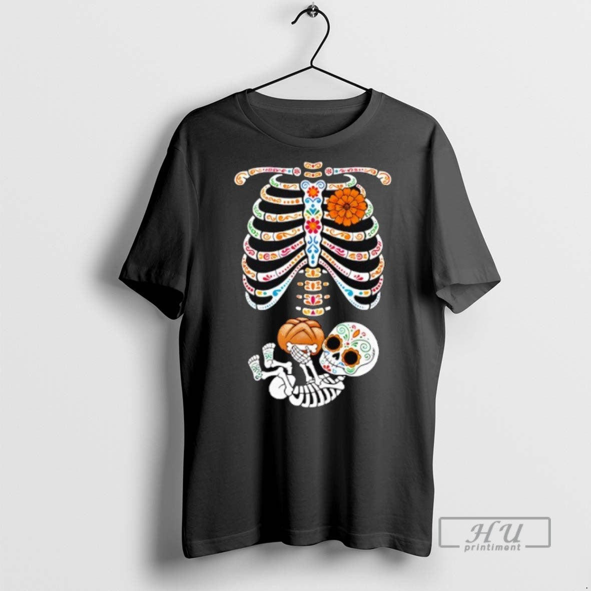 Trending Pregnancy Skeleton Dia De Los Muertos Belly Bump Graphic Tee Shirts Sweatshirt Hoodies