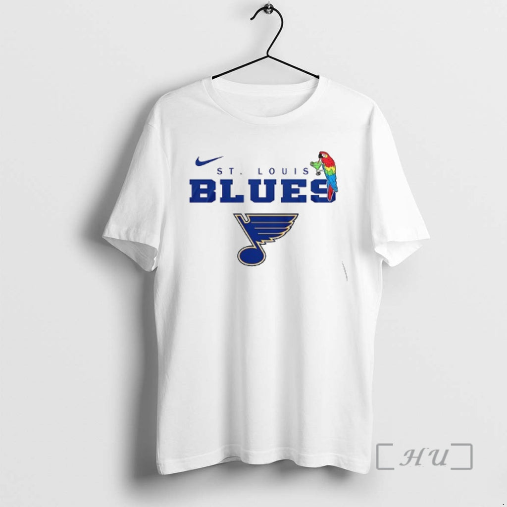 Trending St Louis Blues X Jimmy Buffett Parrot Mascot Double Sided Graphic Premium T Shirts Hoodie, Sweatshirt