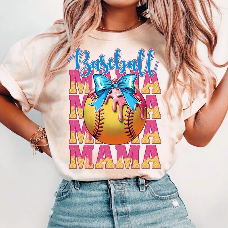 Trendy Baseball Mom Shirt, Dripping Ice Cream Design, Sporty Aesthetic Tee Hoodie, Sweatshirt | TeeBloomCo.com