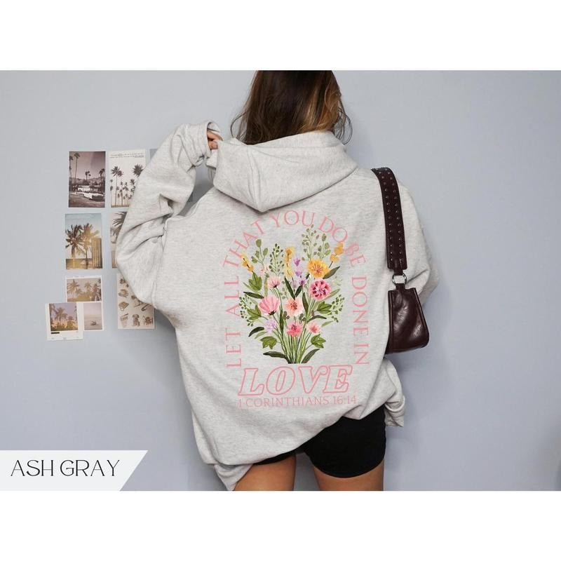 Trendy Christian Sweatshirt Merch, Words on Back Bible Verse Hoodie, Jesus Loves You, Aesthetic Women's Faith Apparel,...