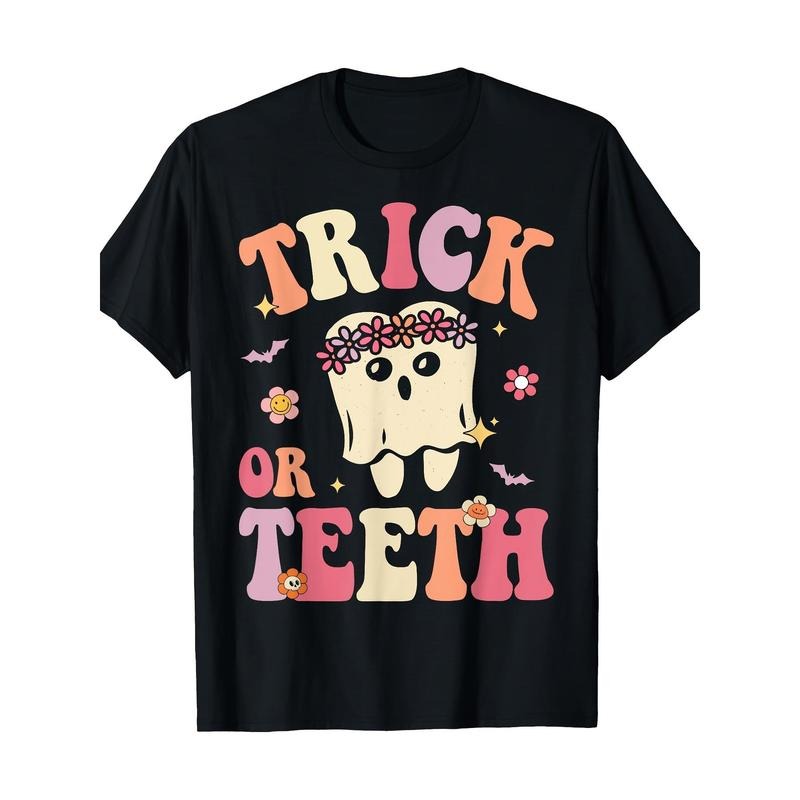 Trick Or Teeth Ghost Dental Halloween Treat Dentist T-Shirt Made in USA Hoodie, Sweatshirt | TeeBloomCo.com