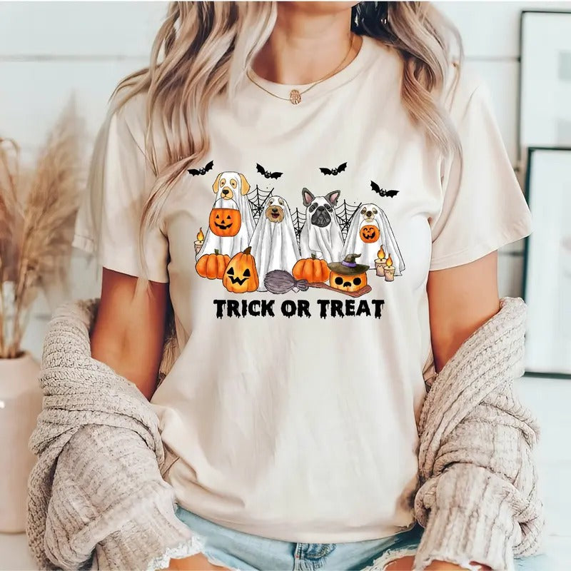 Trick Or Treat Halloween Shirt, Halloween Dog Sweatshirts,Dog Lover Gift, Spooky Vibes Shirt, Spooky Season Ghost Shirt,...
