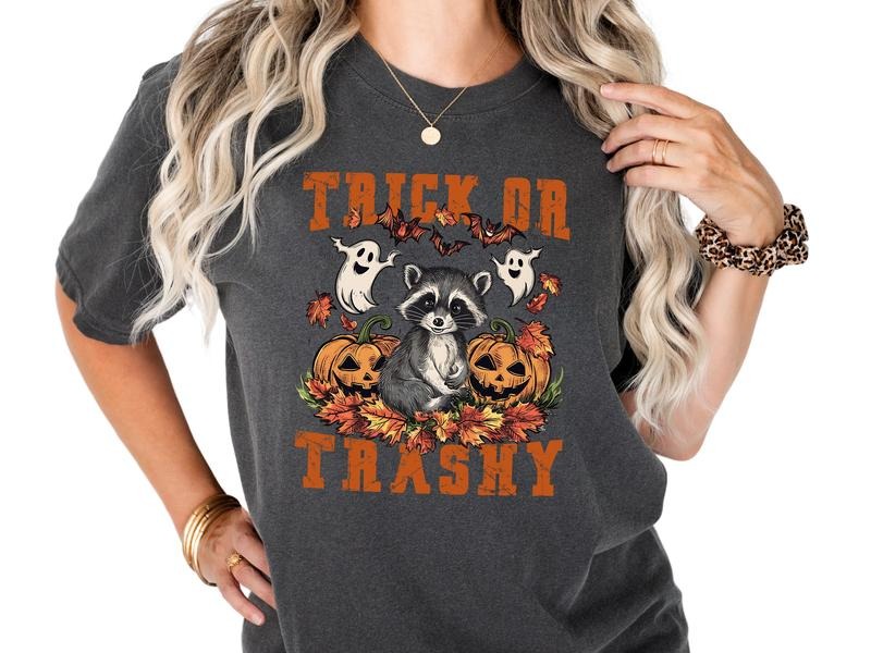 Trick or Trashy Raccoon Fall & Halloween T Shirt, Unisex Sizing Halloween Graphic Tee,  Short Sleeve Crewneck Casual...
