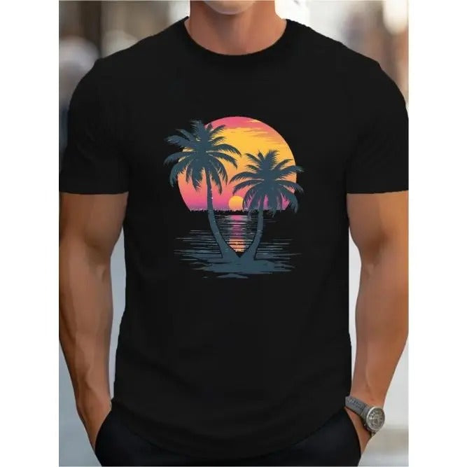 Tropical Sunset Palms MEN'S T-shirt comfortable edition Made in USA Hoodie, Sweatshirt | TeeBloomCo.com