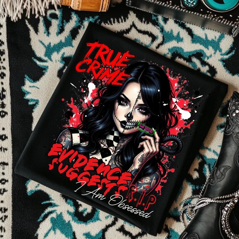 True Crime, Evidence Suggests I Am Obsessed Edgy Graphic Tee featuring 'RED' and bold artwork, Unisex T-Shirt,...