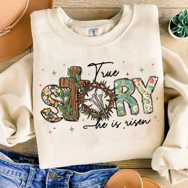 True Story He Is Risen Shirt, Retro Easter Shirt, Vintage Easter Shirt, Christian Easter Shirt, Easter Coquette Shirt...