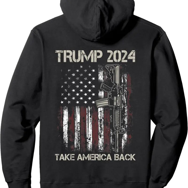 Trump 2024 Take America Back American Flag (ON BACK) Hoodie | Unisex Hooded Sweatshirt T-Shirts | TeeBloomCo.com