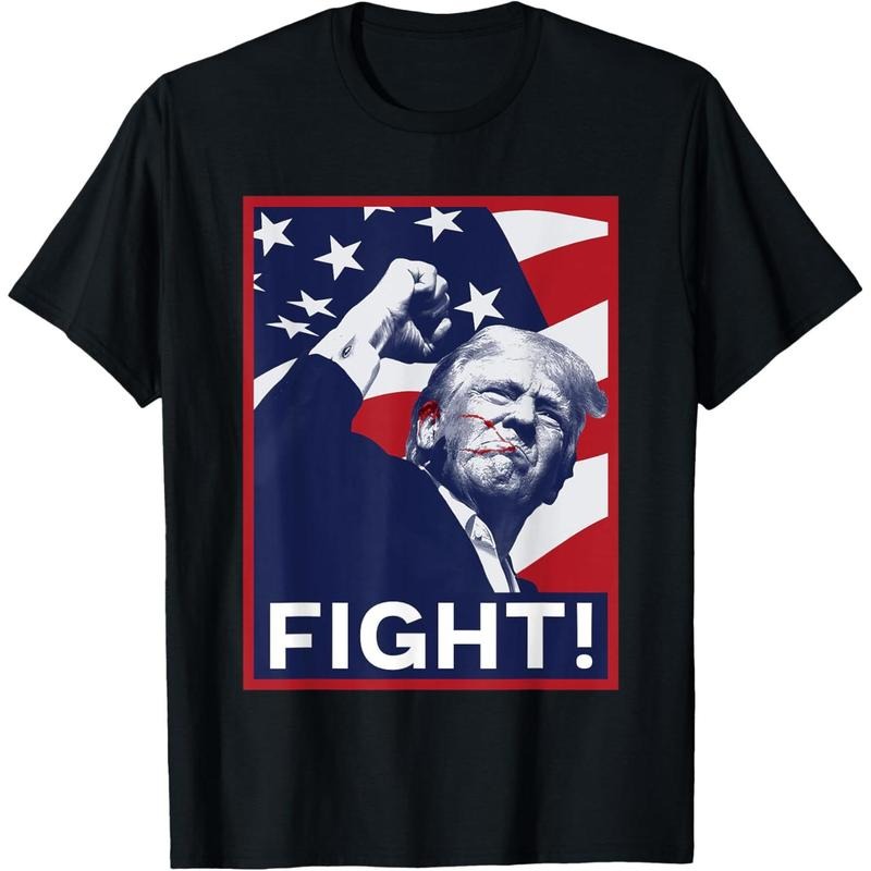 Trump Fight! Fist Pump US Flag Poster 2024 T-Shirt Hoodie, Sweatshirt | TeeBloomCo.com