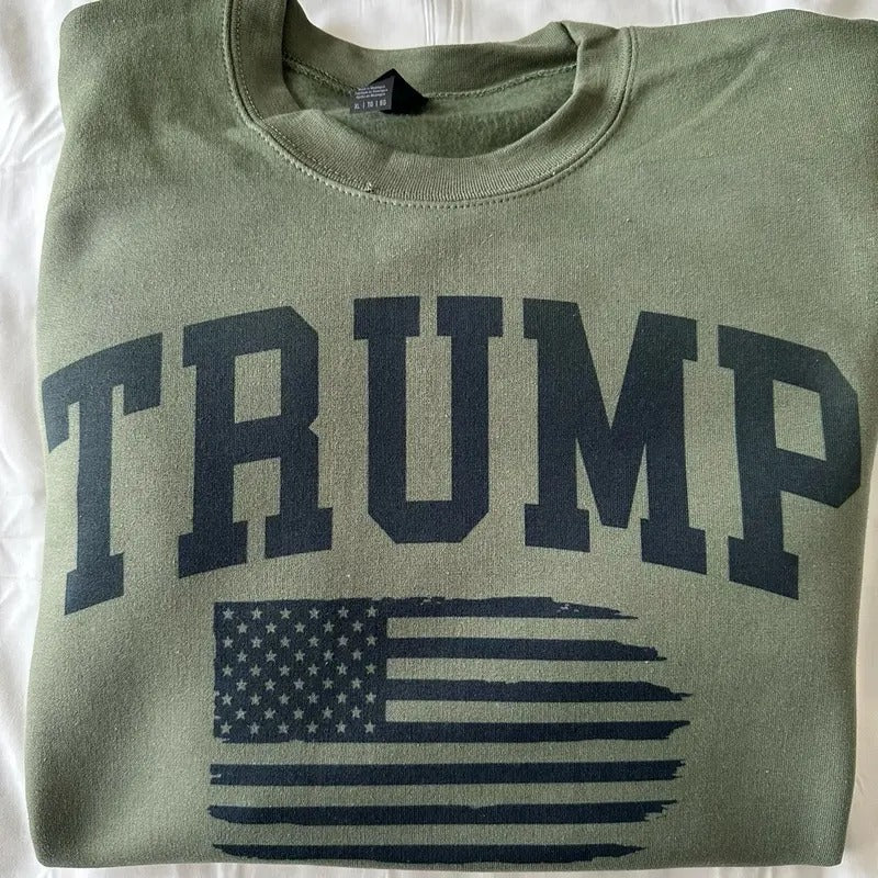 Trump Flag Sweatshirt Hoodie Military Green Trump 47 T-Shirts | TeeBloomCo.com