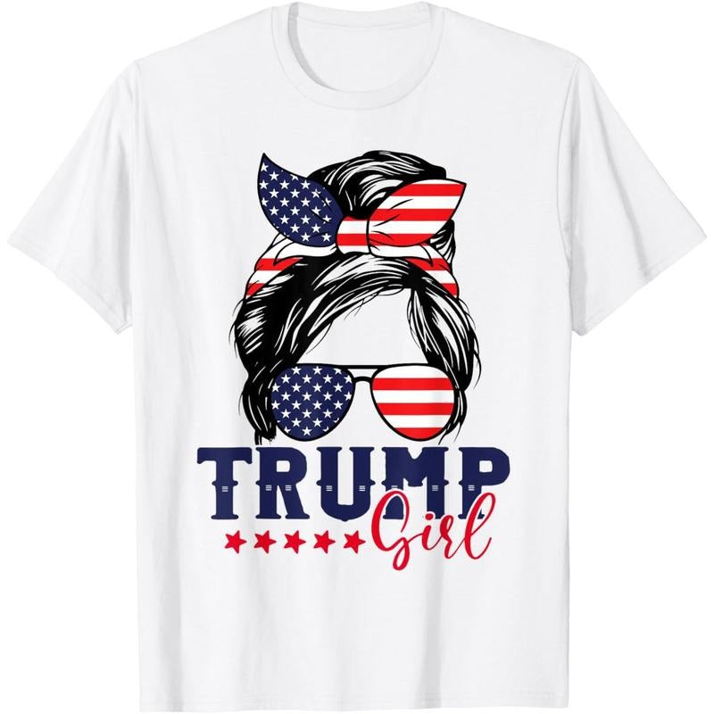 Trump Girl Messy Bun Trump 2024 Election American Flag T-Shirt made in usa Hoodie, Sweatshirt | TeeBloomCo.com