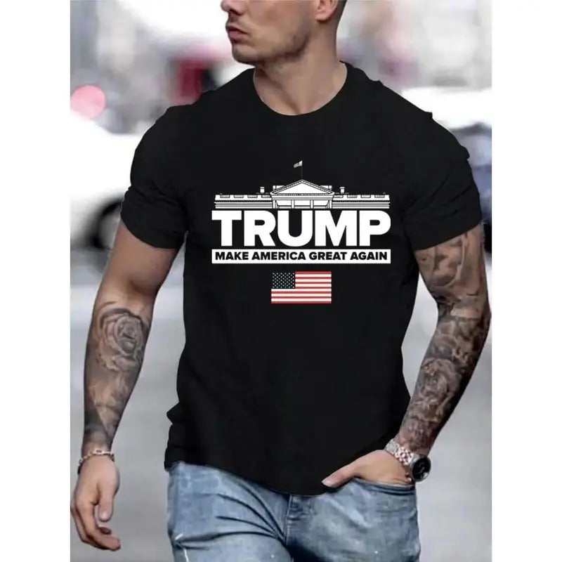 Trump Graphic Men's Short Sleeve T-shirt, Comfy Stretchy Trendy Tees For Summer, Casual Daily Style Fashion Clothing Made...