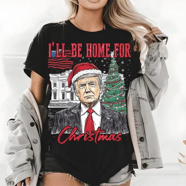 Trump I'll Be Home for Christmas - Humorous Trump Christmas T-Shirt Design Clipart Illustration, Trump Shirt Top...