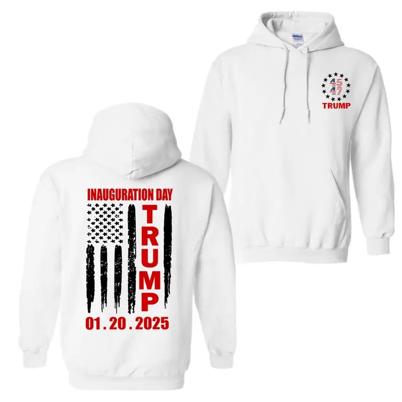 Trump Inauguration Day 2025 47th President USA Flag Hoodie Sweatshirt T-Shirt, For Men And Women | TeeBloomCo.com