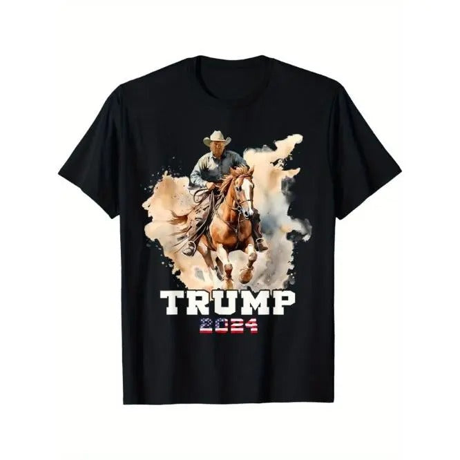 Trump Riding American Flag Denim T-Shirt Made in USA Hoodie, Sweatshirt | TeeBloomCo.com