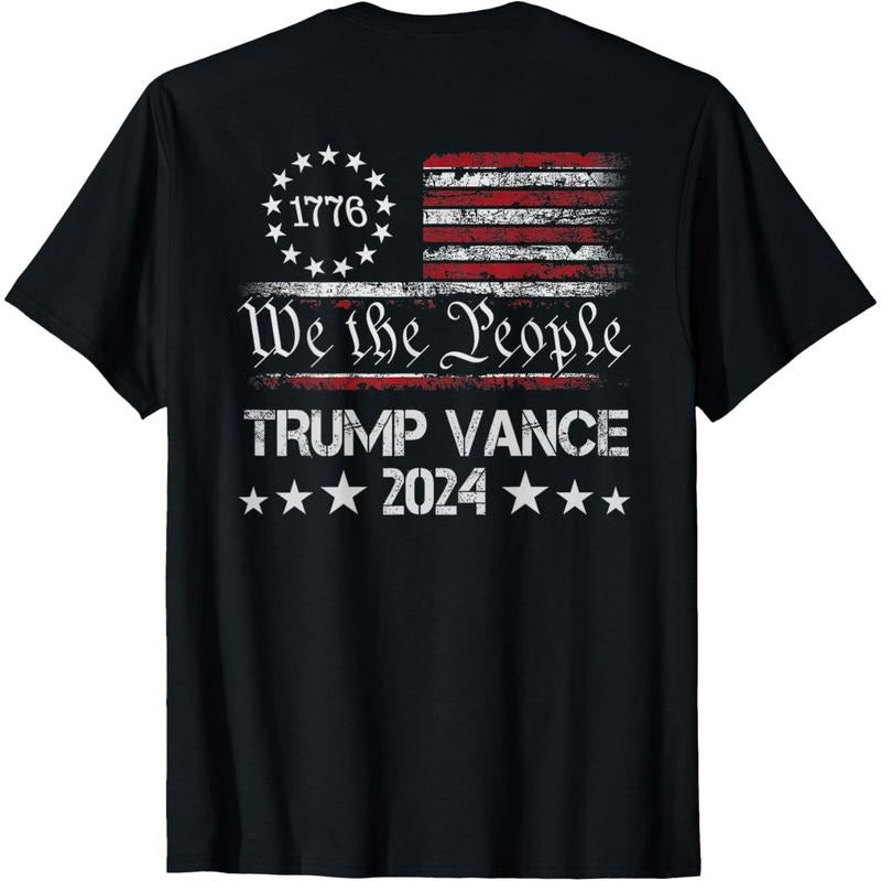Trump Vance 2024 Retro Stripe Trump JD Vance (On Back) T-Shirt made in usa Hoodie, Sweatshirt | TeeBloomCo.com