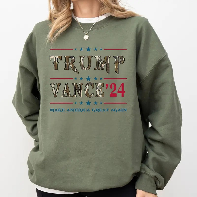 Trump Vance 2424 Camoflauge Bottomland Pattern Unisex Sweatshirt T-Shirts, Hoodie | TeeBloomCo.com