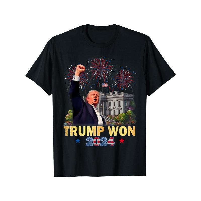 Trump Won 2024 Graphic T-Shirt, 100% Cotton Crew Neck Short Sleeve Casual Tee, All-Season Knit Fabric Pullover, Regular...