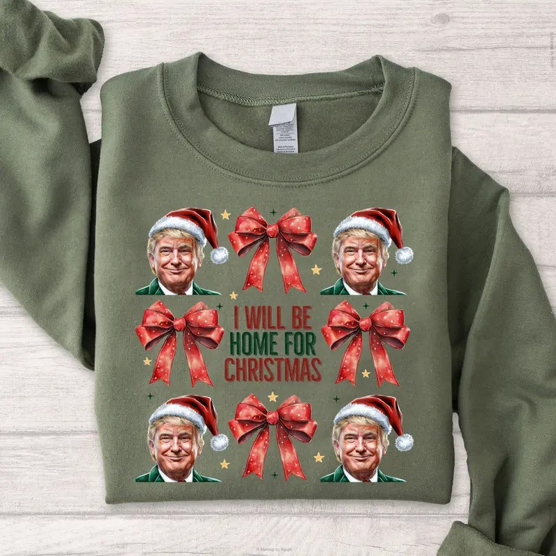 Trump Won 47th President White House I'll Be Home for Christmas Coquette Bow Graphic Printed Unisex Classic Cotton...
