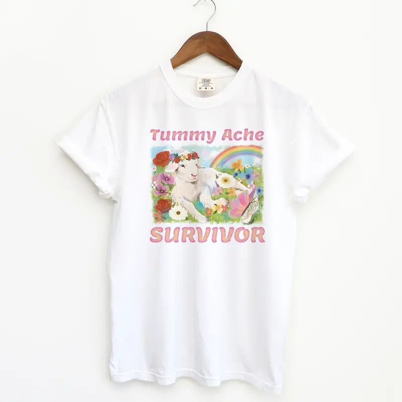 Tummy Ache Survivor Lamb Tshirt, Cute Tshirt, Comfort Colors Shirt Hoodie, Sweatshirt | TeeBloomCo.com
