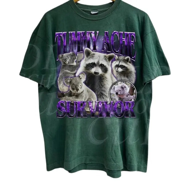 Tummy Ache Survivor Retro 90s Shirt, Vintage Raccoon Koala T Shirt, Funny Aesthetic Shirt, Tummy Ache Tee, Birthday Party...