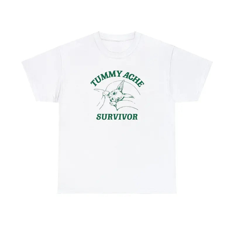 Tummy Ache Survivor Unisex Heavy Cotton Tee, Meme Shirt, Meme Tee, Meme Top, Weird T Shirt, Unisex T-Shirt, Gifts For...