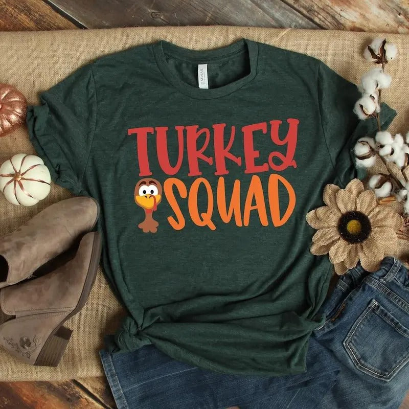 Turkey Squad Shirt,Thanksgiving T Shirt, Fall T Shirt, Autumn T Shirt for Women, Thanksgiving Top Thankful Top Fall...