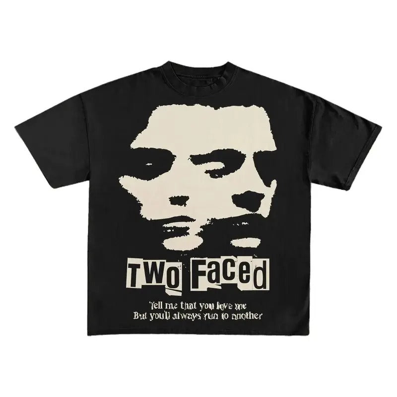 Two Faced Print Short Sleeve Graphic Unisex T-Shirt Hoodie, Sweatshirt | TeeBloomCo.com