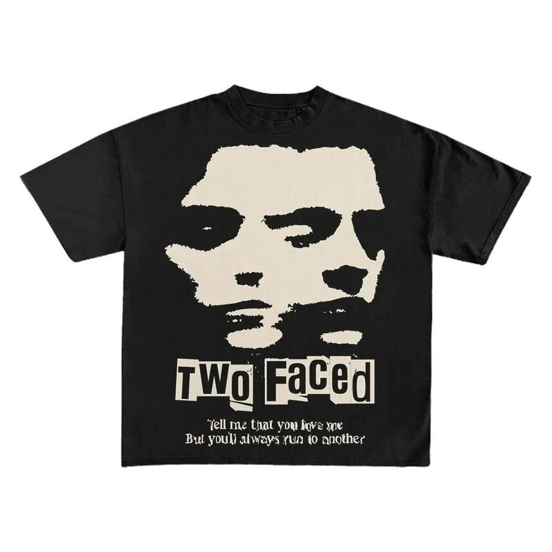 Two Faced Print Short Sleeve Graphic Unisex TShirt Womenswear Top Hoodie, Sweatshirt | TeeBloomCo.com