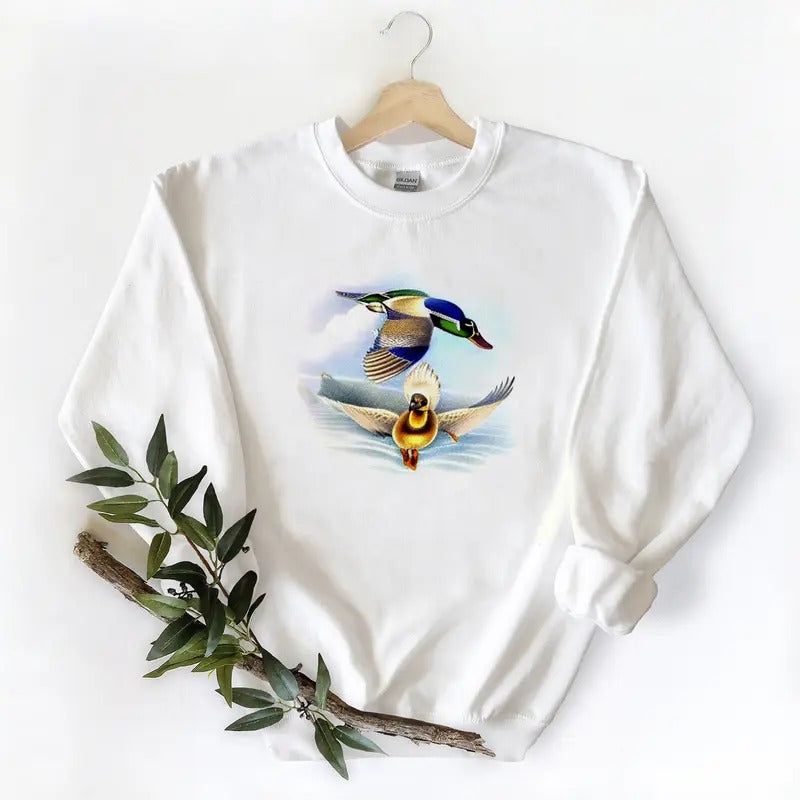 Two Mallard Duck Flying  Unisex Tshirt Sweatshirt Hoodie, for duck hunters, husbands and Mallard duck lovers Cotton...