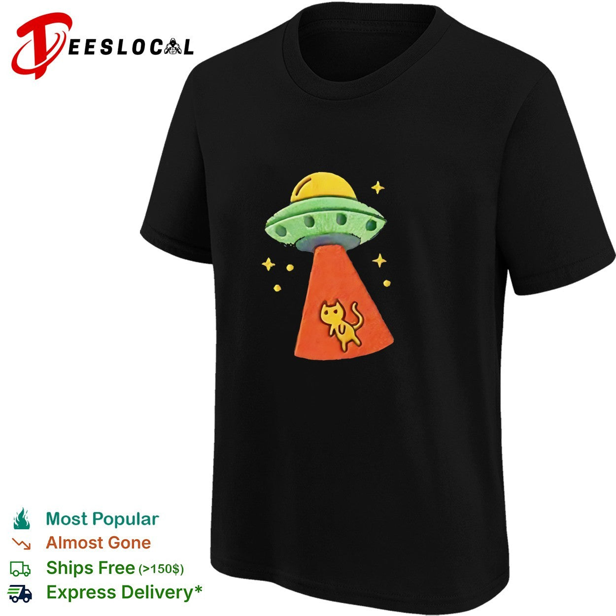UFO alien spaceship abducting cat embroidered space humor shirt