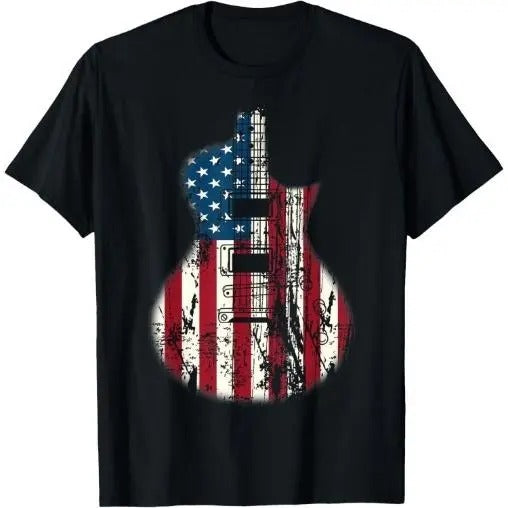 US American Flag Guitar Musician Distressed Guitars Vintage T-Shirt Made in USA Hoodie, Sweatshirt | TeeBloomCo.com