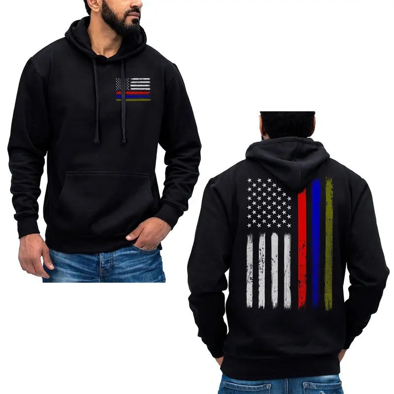 US Thin Red Blue Green Line Flag Hoodie Sweatshirt Firefighter Police Army Cotton Fabric T-Shirts | TeeBloomCo.com