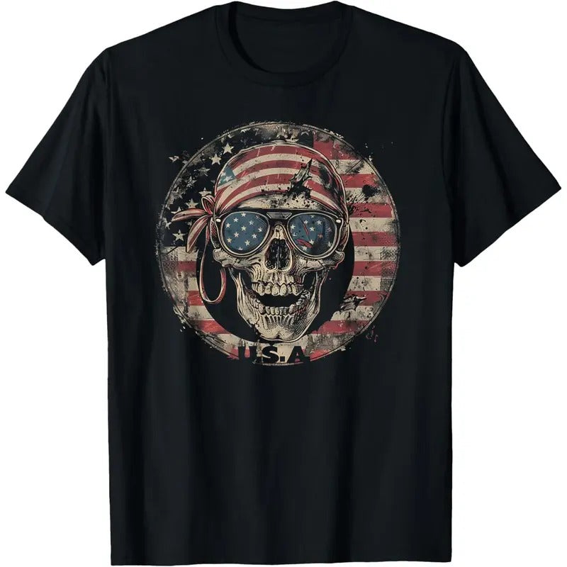 USA American Flag Skull Skeleton Vintage - 4th of July T-Shirt made in usa Hoodie, Sweatshirt | TeeBloomCo.com