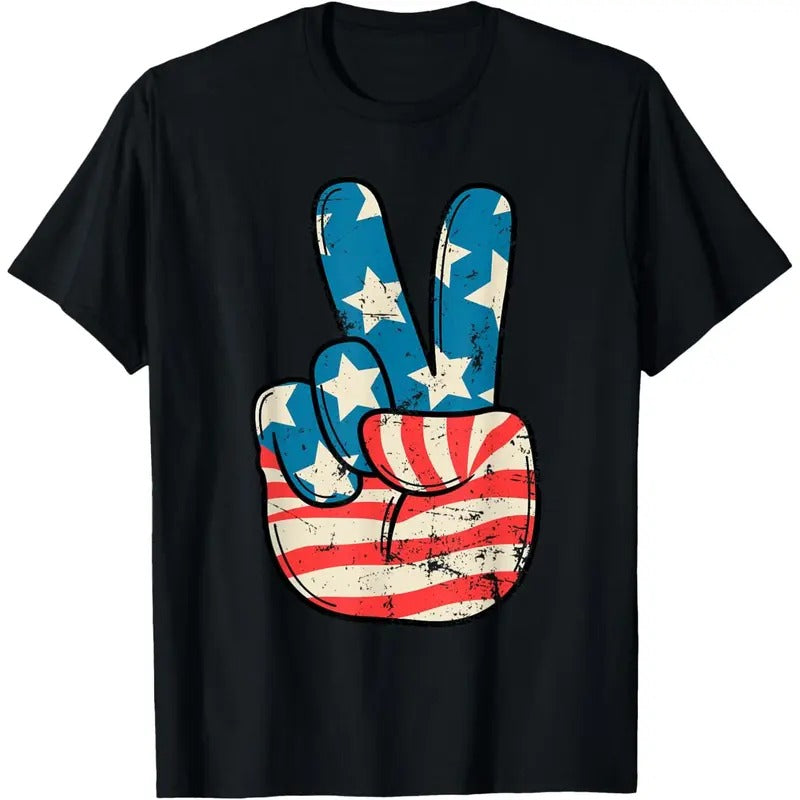 USA Flag Peace Sign Hand 4th of July Patriotic Men Boys T-Shirt made in usa Hoodie, Sweatshirt | TeeBloomCo.com