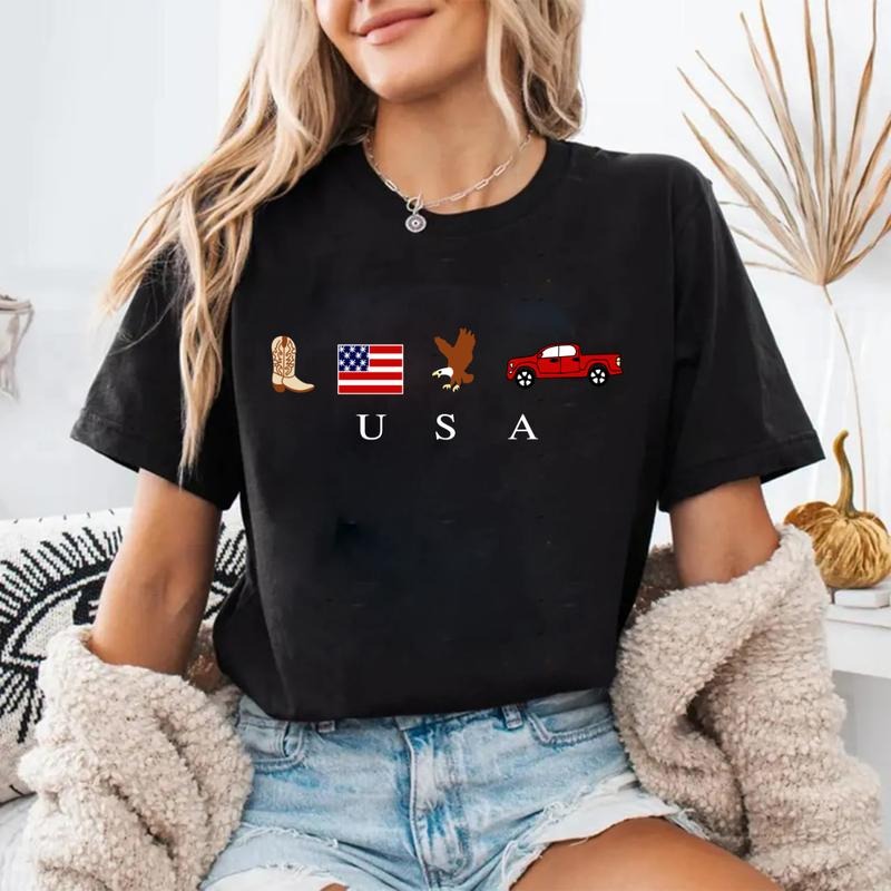 USA Icons Tee Shirt, American Flag Sweatshirt, Eagle Cowboy Boots Shirt, USA Symbols Shirt, Fourth Of July Shirt Hoodie