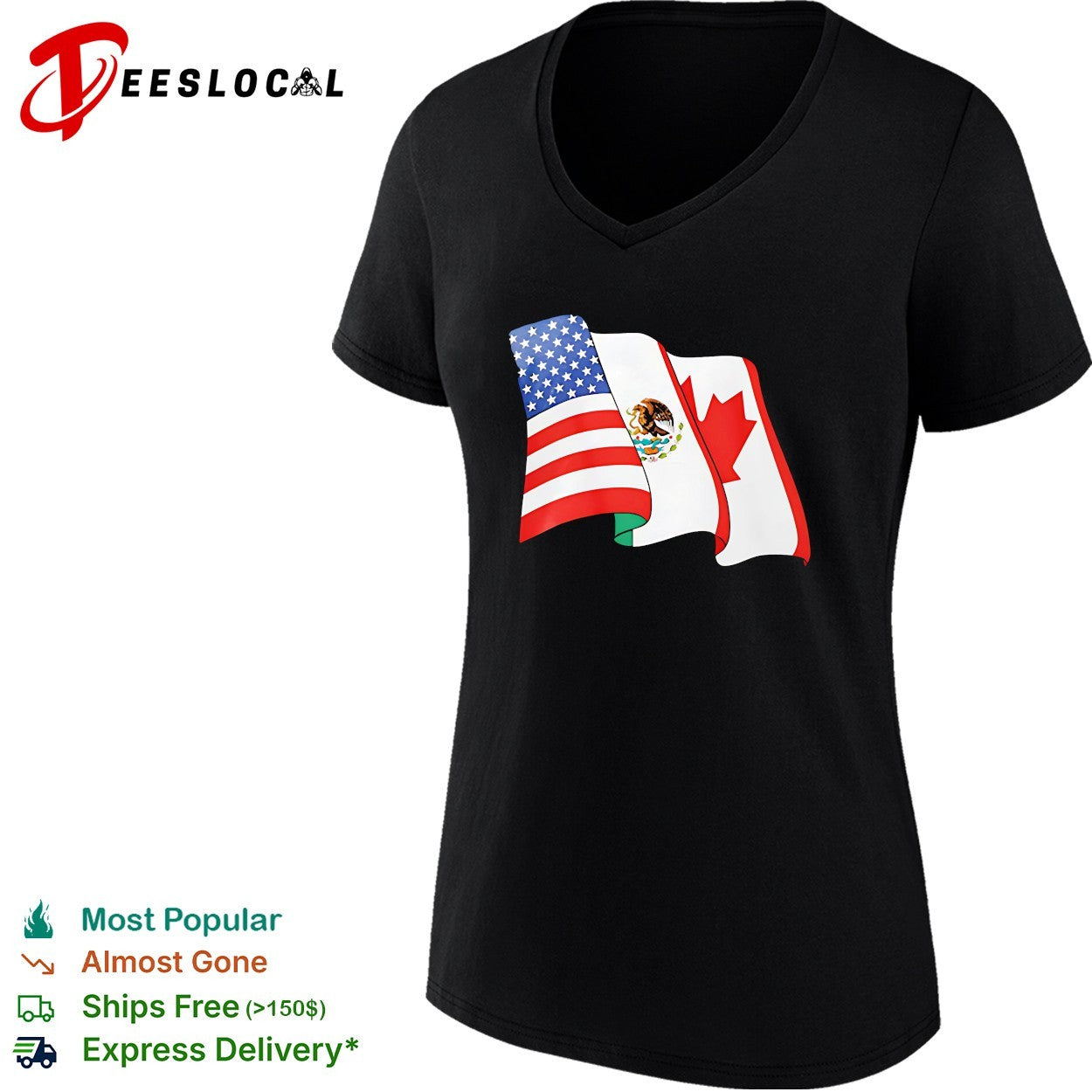 USA Mexico Canada flags FIFA World Cup 2026 graphic shirt