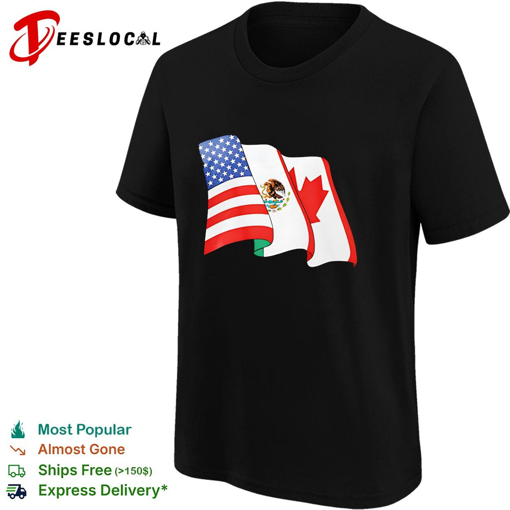 USA Mexico Canada flags FIFA World Cup 2026 graphic shirt