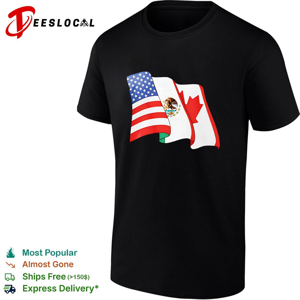 USA Mexico Canada flags FIFA World Cup 2026 graphic shirt