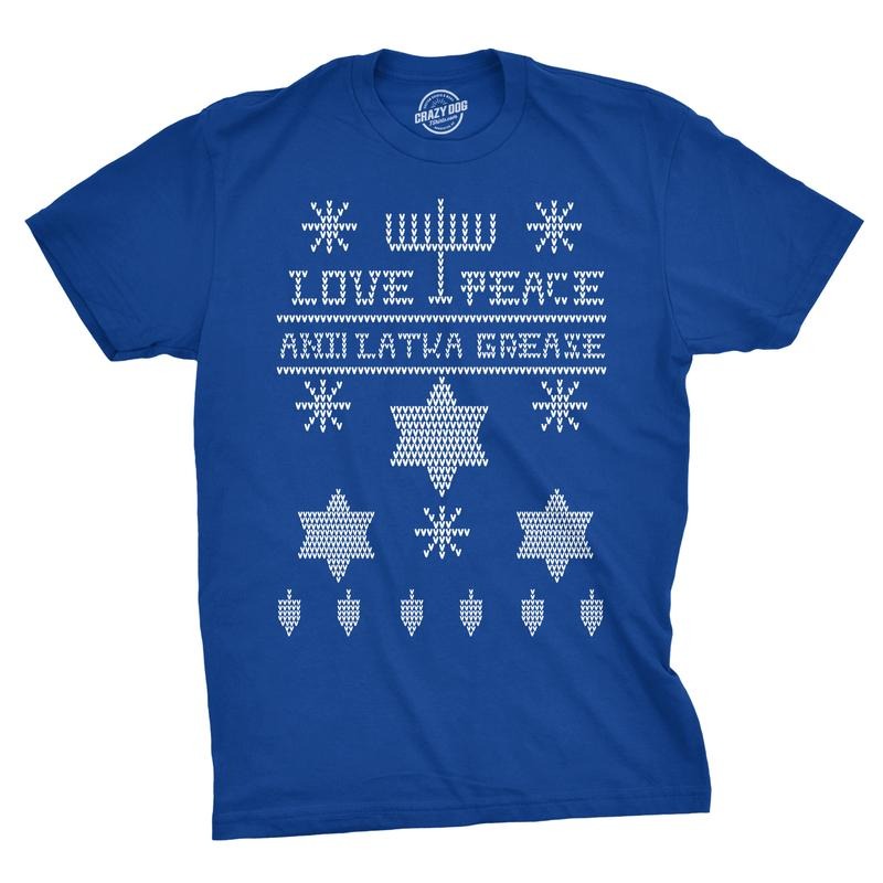 Ugly Hanukkah Sweater T Shirt Funny Ugly Sweater Jewish Holiday Tee Mens Funny T Shirts Cool Tees Soft Stylish Casual...