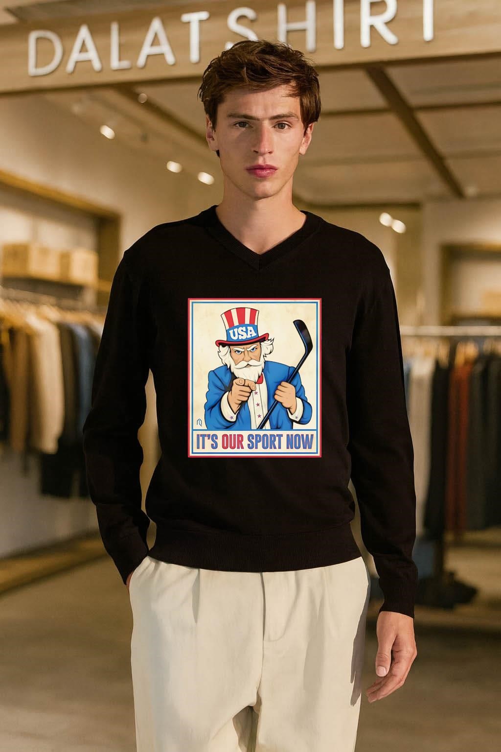 Uncle Sam USA It’s Our Sport Now hockey poster shirt
