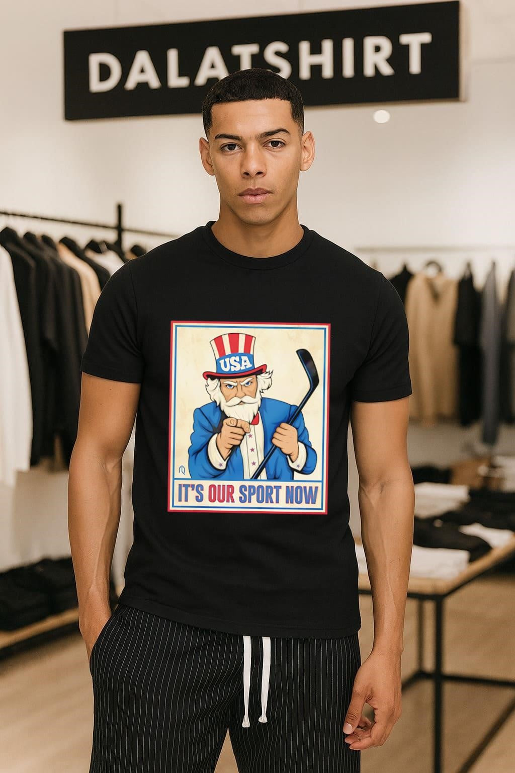 Uncle Sam USA It’s Our Sport Now hockey poster shirt