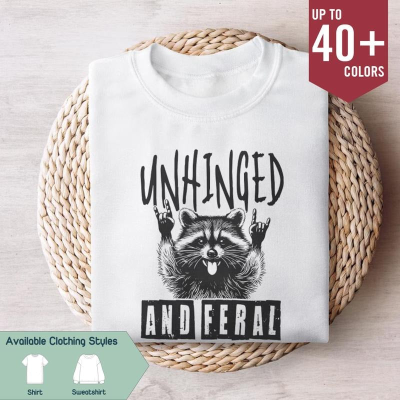 Unhinged and Feral T-shirt, Funny Raccoon Tee, Rock'n Feral Raccoon, Vintage Feral Mom Shirt, Sarcastic Quote Tee, Feral...