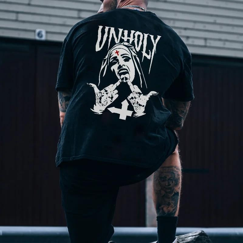 Unholy Nuns Back Side Printed T-shirt Sweatshirt Hoodie, Naughty Clothes Men Cotton Menswear, Streetwear | TeeBloomCo.com