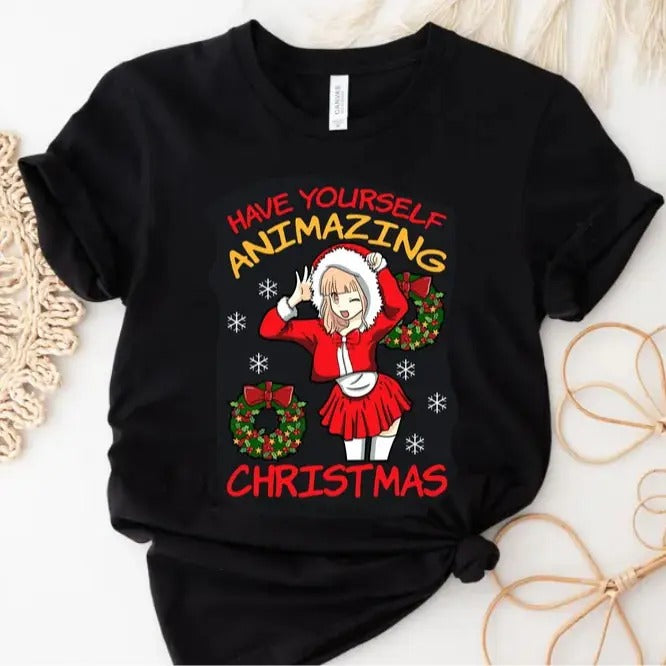 Unisex Animazing Christmas T-Shirt with Manga Addict and Anime Santa Design