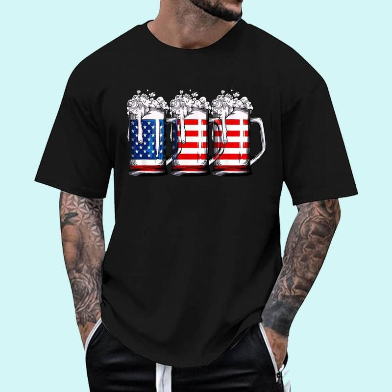[Unisex Cotton Shirt] Beer American Flag 4th of July Men Women Merica Drinking USA T-Shirt Hoodie, Sweatshirt