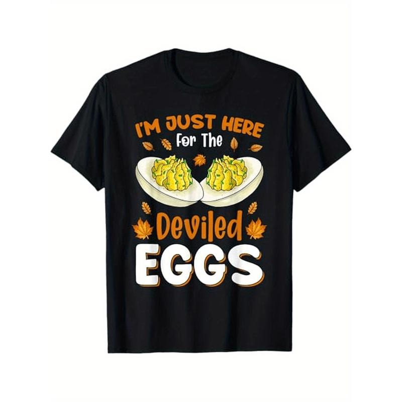 Unisex Cotton T-Shirt with "I'm Just Here For The Deviled Eggs" Print - Crew Neck, Short Sleeve, Regular Fit, Casual...